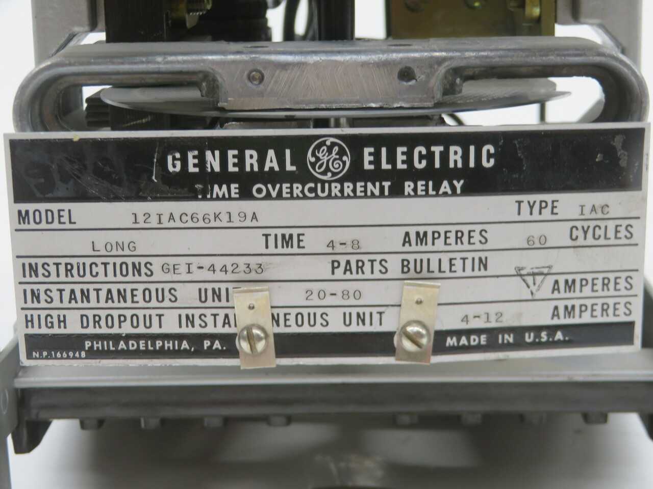 GE 12IAC66K19A TYPE IAC TIME OVERCURRENT RELAY T211676 - ELECTRICAL COMPONENTS