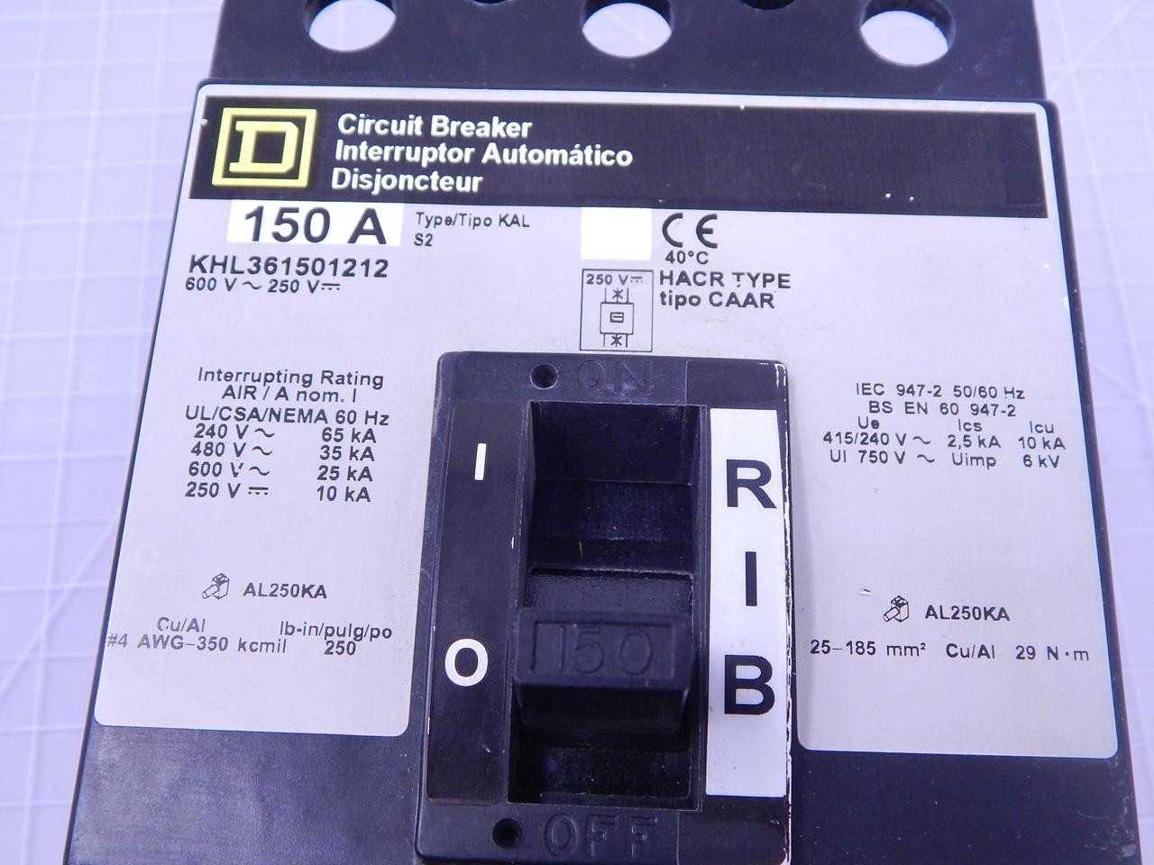 Square D KHL361501212 150 Amp 600 Volt 3 Pole Thermal-Magnetic Circuit Breaker - CIRCUIT BREAKERS