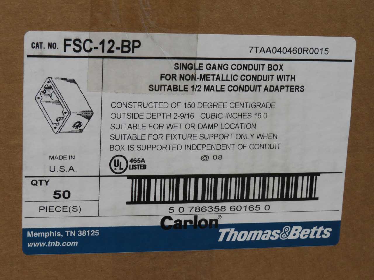LOT OF 50 THOMAS & BETTS FSC-12-BP SINGLE GANG CONDUIT BOX FOR NON-METALLIC CONDUIT WITH SUITABLE 1/ - CONDUIT OUTLET BODIES & BOXES