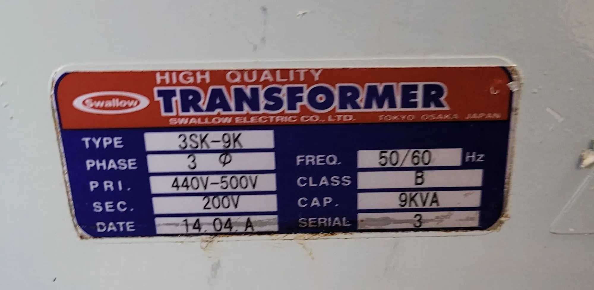 9 KVA SWALLOW 2014 440V-200V 3 PHASE STEP DOWN TRANSFORMER - HIGH EFFICIENCY! - DRY TRANSFORMERS