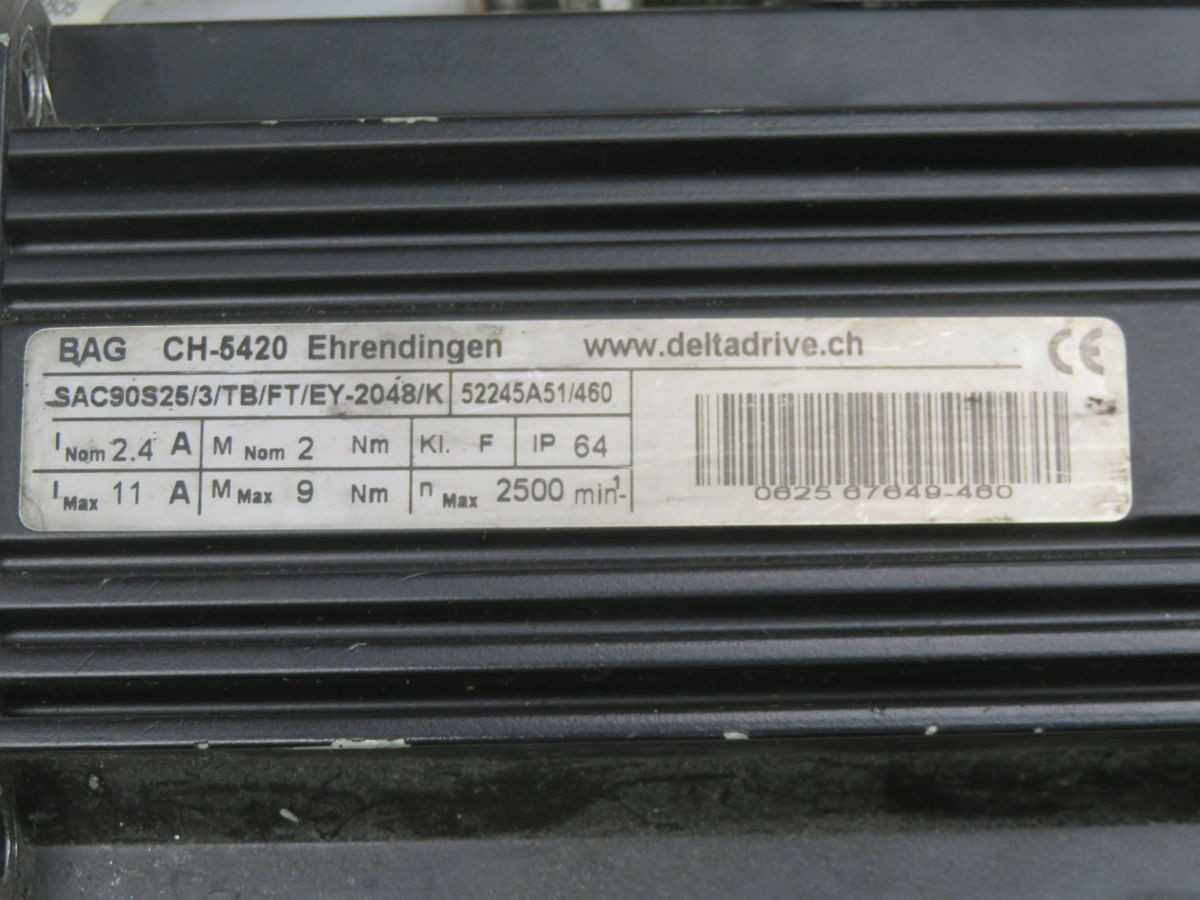 DELTA DRIVE SAC90S25/3/TB/FT/EY-2048/K SERVO MOTOR T255111 - SERVO