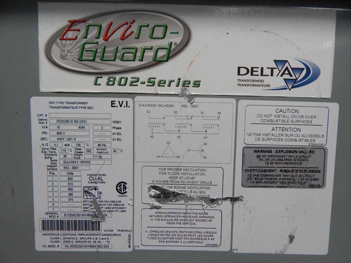 Delta Transformers XD3C0015 Dry-Type Transformer 15 kVA 3 Phase M3689 - DRY TRANSFORMERS