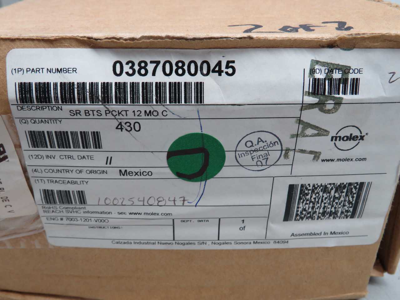 Lot Of 430 Molex 0387080045 SR BTS Pckt 12 Mo Terminal Blocks T165353 - TERMINAL BLOCKS