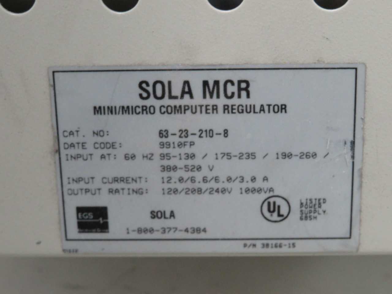 SOLA MCR 63-23-210-8 MINI MICRO COMPUTER REGULATOR T184747 - MACHINING ACCESSORIES & TOOLING