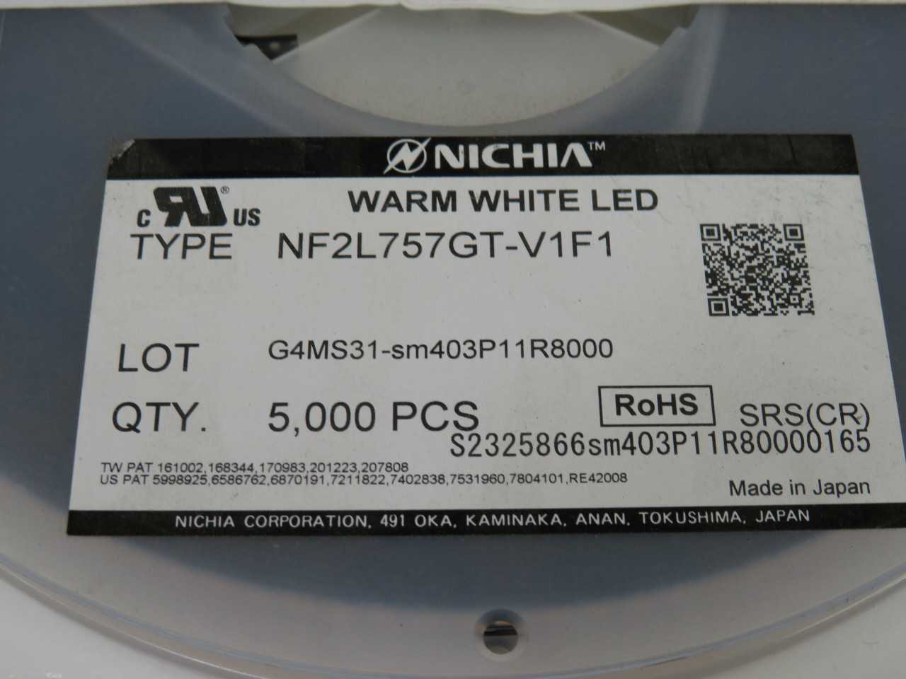 LOT OF 4600 NICHIA FLX-001-0639 NF2L757GT-V1F1 MID POWER WARM WHITE LED CHIP WITH DATA SHEET T171475 - LIGHTING