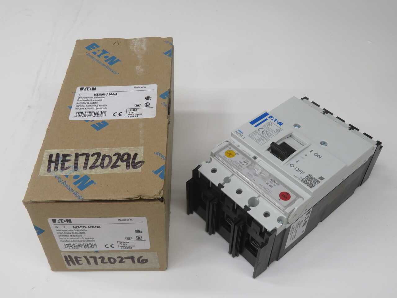 EATON NZMN1-A20-NA 281570 3-POLE MOLDED CASE CIRCUIT BREAKER, 20A, 50KA, THERMAL-MAGNETIC - CIRCUIT BREAKERS
