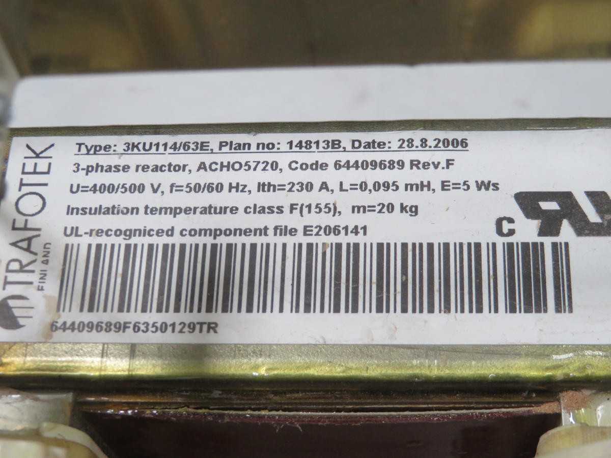 TRAFOTEK 3KU114/63E 6440989 3-PHASE REACTOR T199235 - POWER TRANSFORMERS