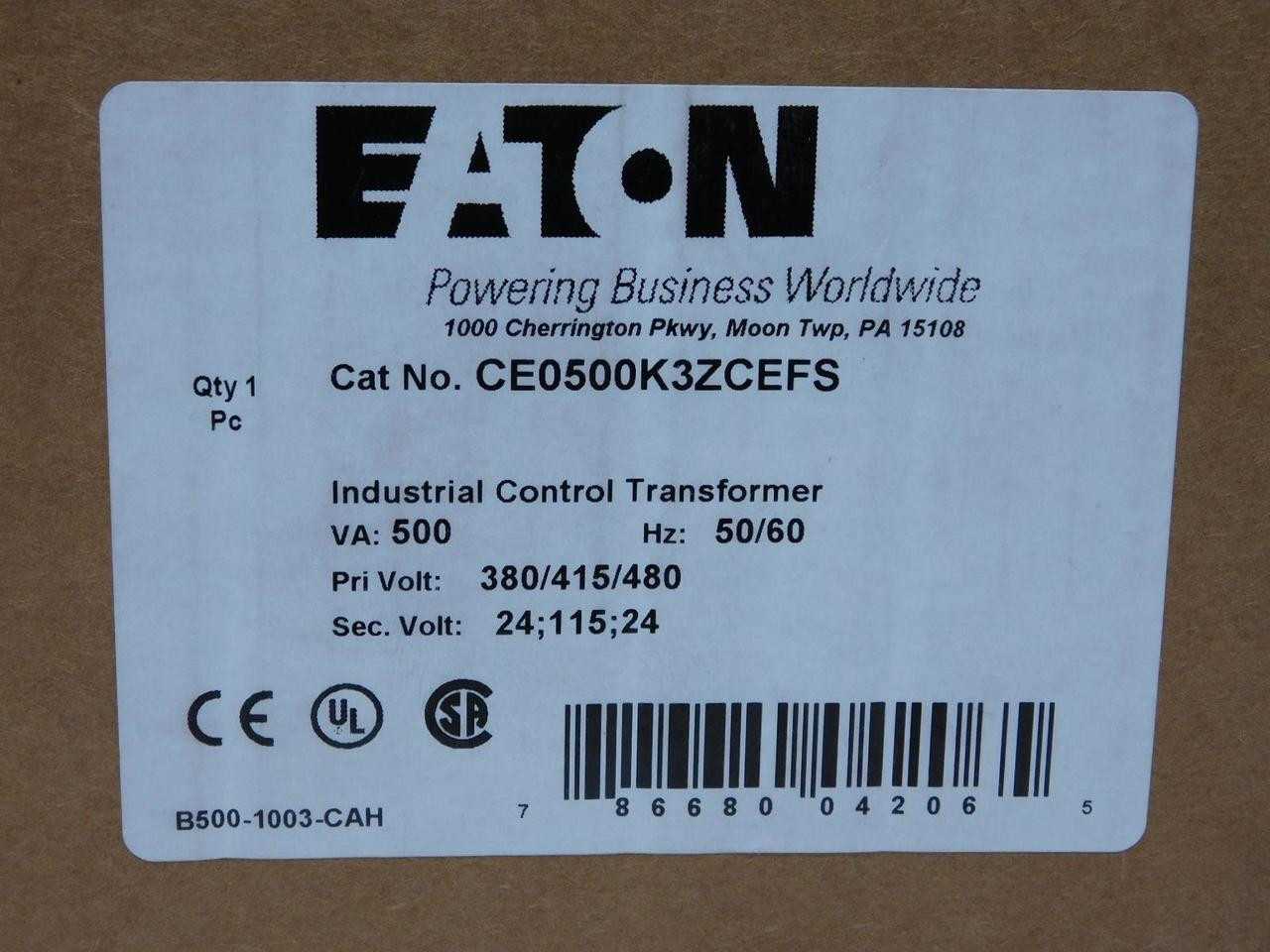 EATON CE0500K3ZCEFS IND. CONTROL TRANSFORMER 500 VAPRI.380/415/480SEC.2411524 V  T131229 - CONTROL TRANSFORMERS