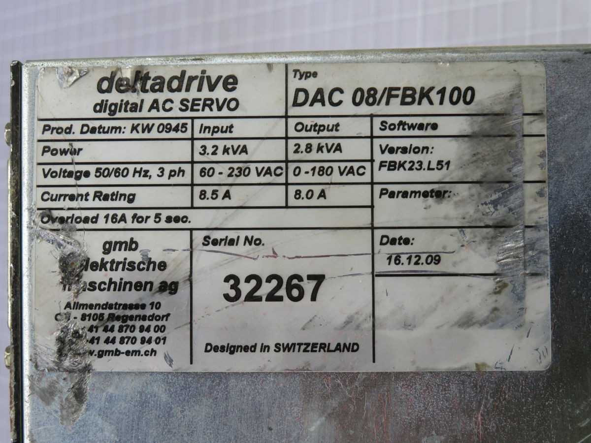 DELTA DRIVE DAC08/FBK100 DIGITAL AC SERVO DRIVE T255523 - AC VFD DRIVES