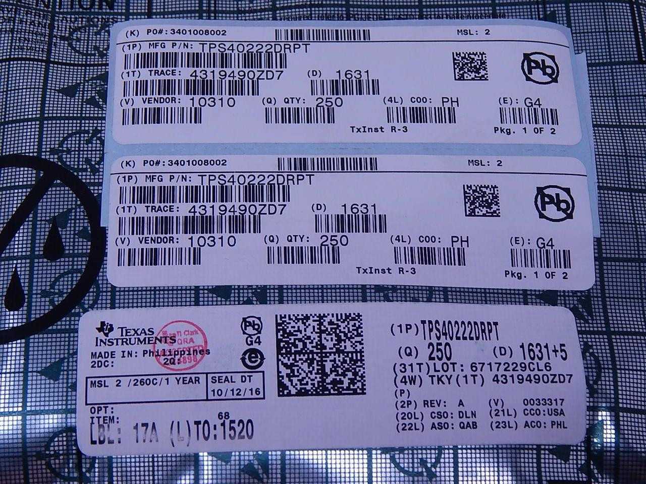 LOT OF 250 TEXAS INSTRUMENTS TPS40222DRPT SWITCHING VOLTAGE REGULATORS 1.6 A 1.25 MHZ BUCK CONV 3 MM - INDUSTRIAL PARTS