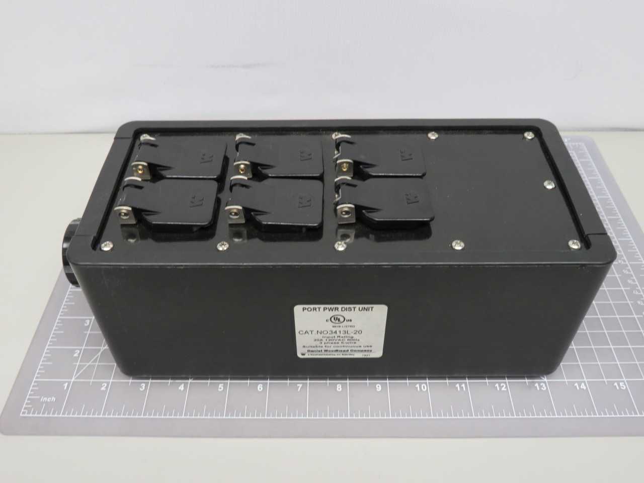 WOODHEAD 130138-0096 3413L-20 THREE-PHASE MULTIPLE OUTLET BOX NEMA 5-20 DUPLEX WITH FLIP LIDS TOGGLE - ELECTRICAL COMPONENTS