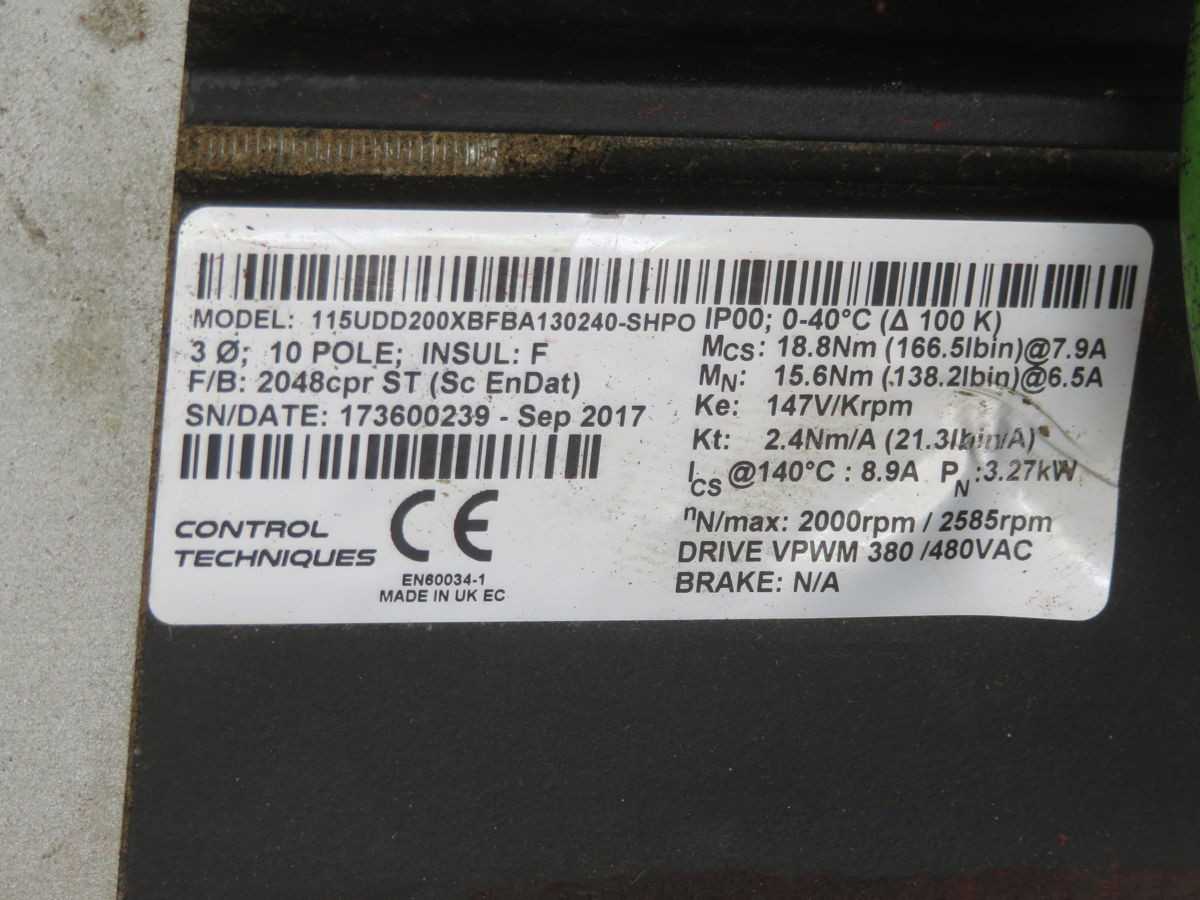 CONTROL TECHNIQUES 115UDD200XBFBA130240-SHP0 SERVO MOTOR T260821 - SERVO