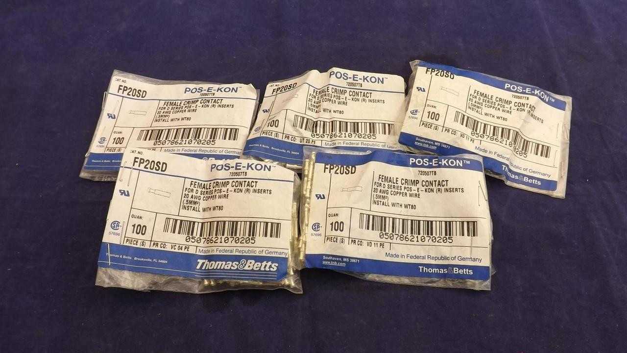 LOT OF 500 THOMAS & BETTS FP20SD FEMALE CRIMP CONTACTS T22110 - CONTACTORS