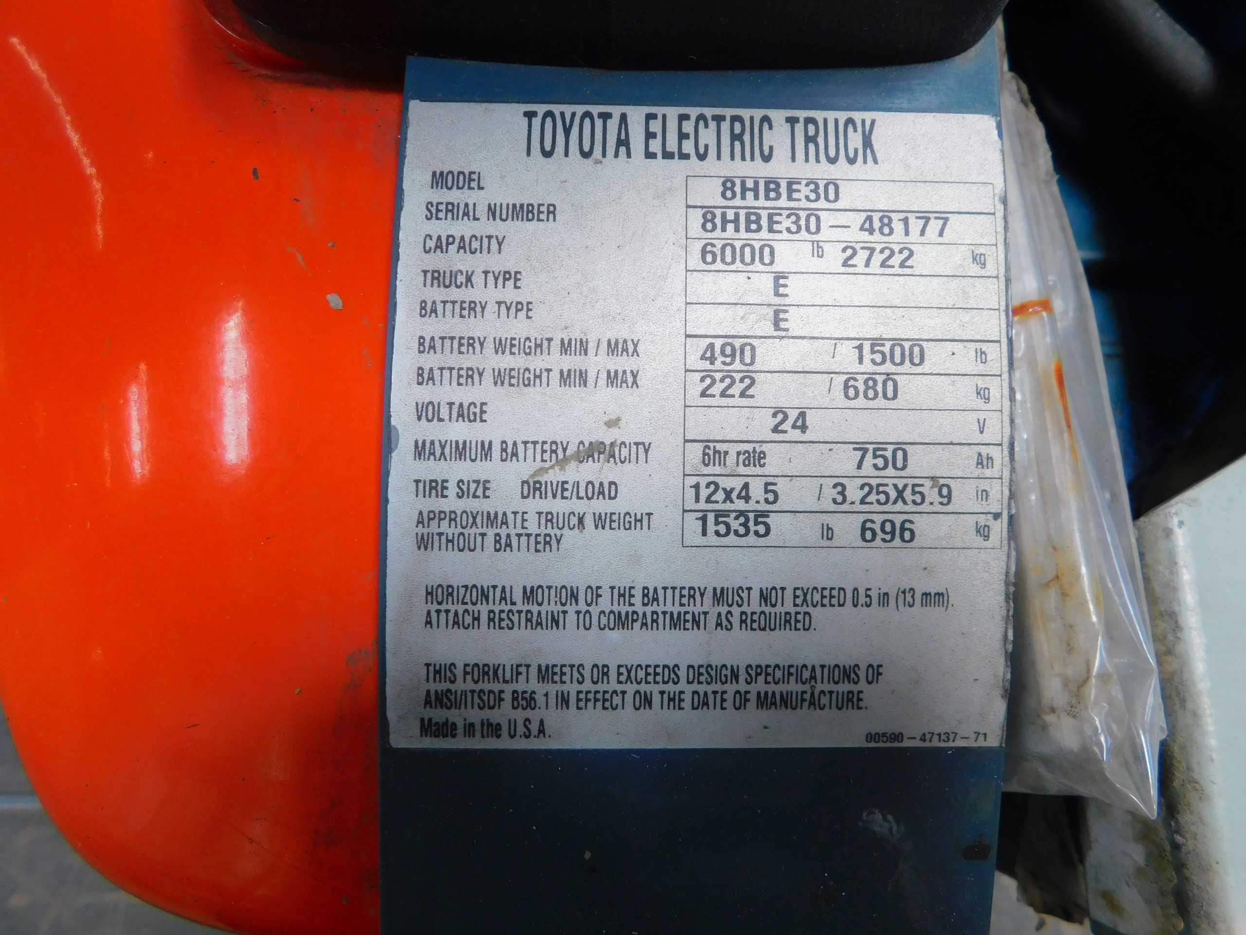 TOYOTA 8HBE30 ELECTRIC RIDER PALLET JACK 6000 LB, 24V - ELECTRIC PALLET JACKS