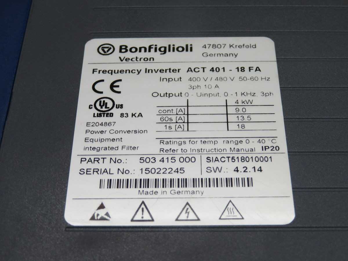 Bonfiglioli ACT 401-18 FA Frequency Inverter Drive T257834 - MOTOR DRIVES