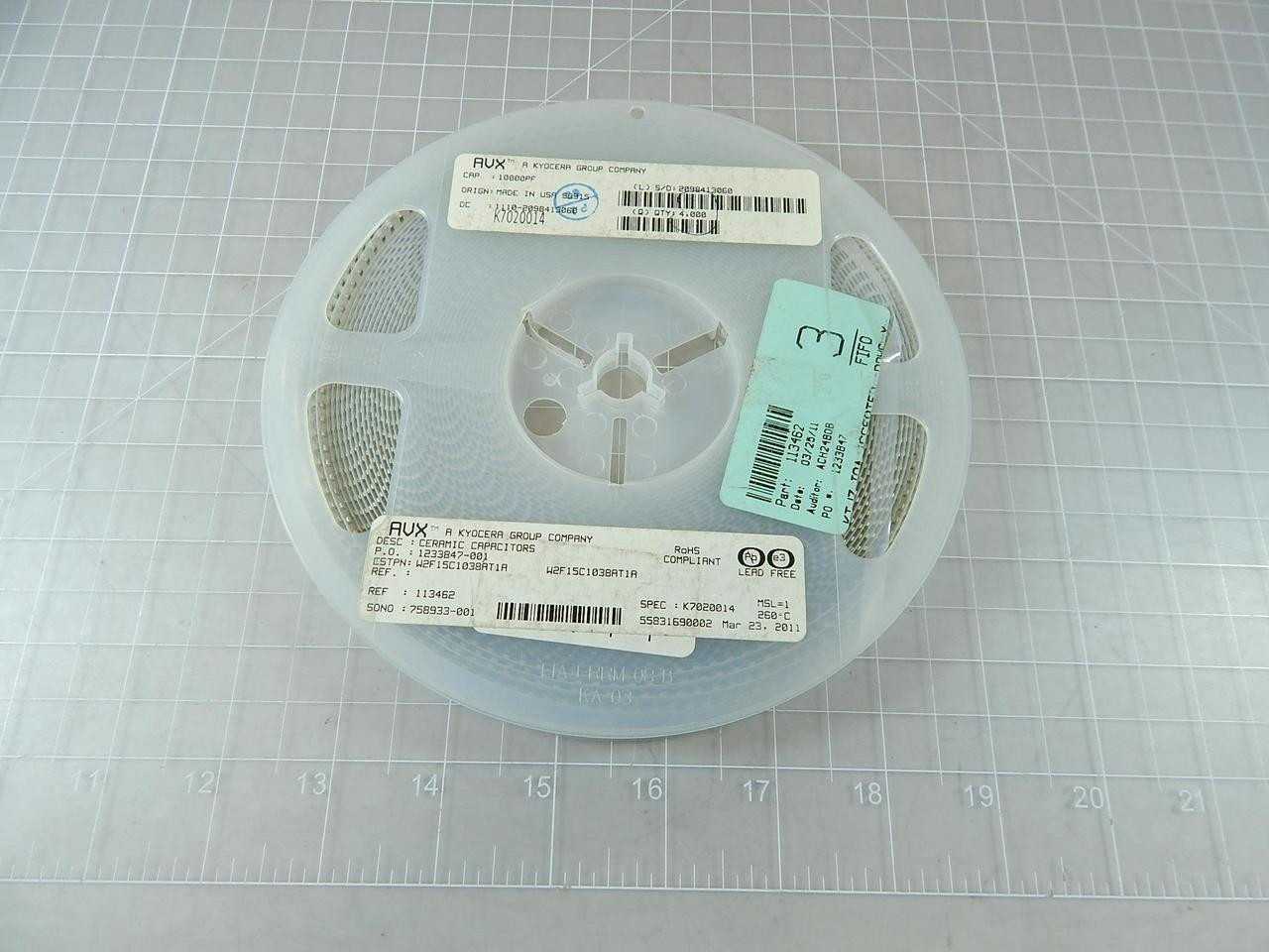 LOT OF 4000 AVX KYOCERA W2F15C1038AT1A 758933-001 1110-2098413060 FEED THROUGH CAPACITOR 50VOLTS 100 - ELECTRICAL COMPONENTS