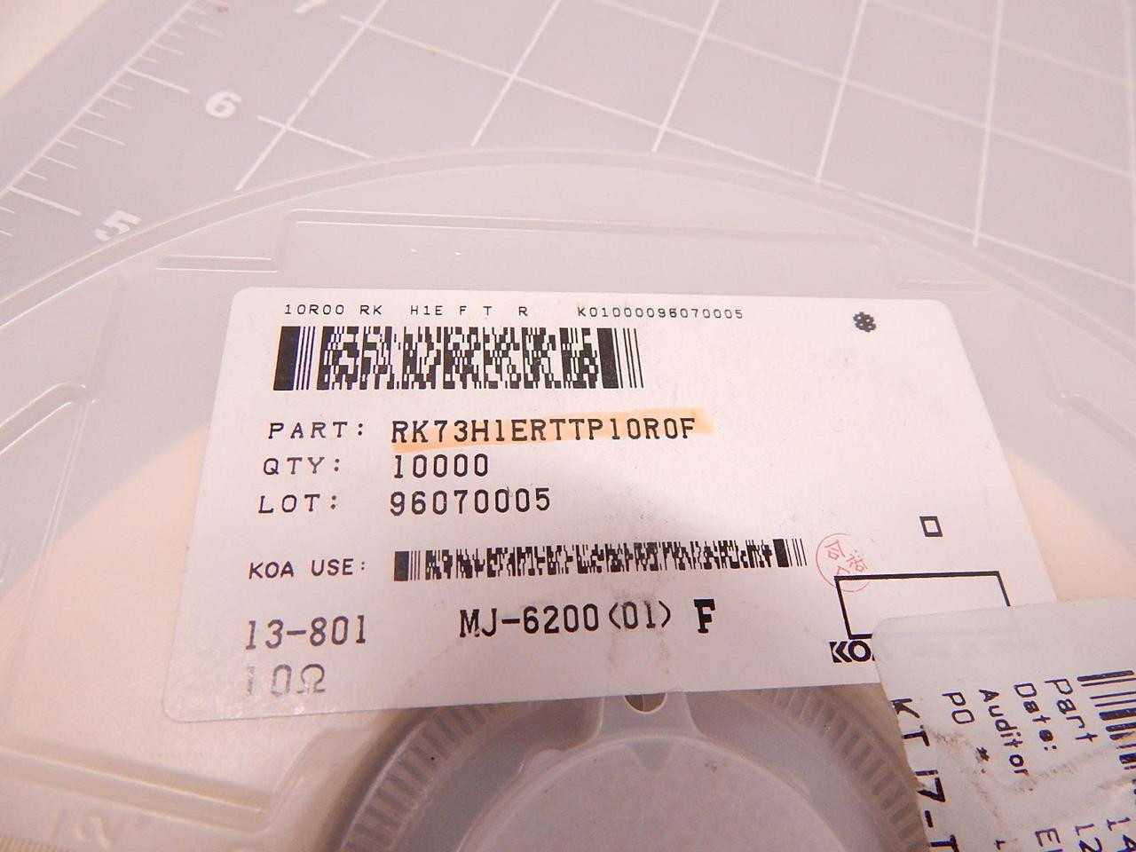 LOT OF 10000 KOA RK73H1ERTTP10R0F THICK FILM RESISTORS SMD ANTI SULFUR 0.5 TOL. 0402 -55OC TO 155OC - ELECTRICAL COMPONENTS