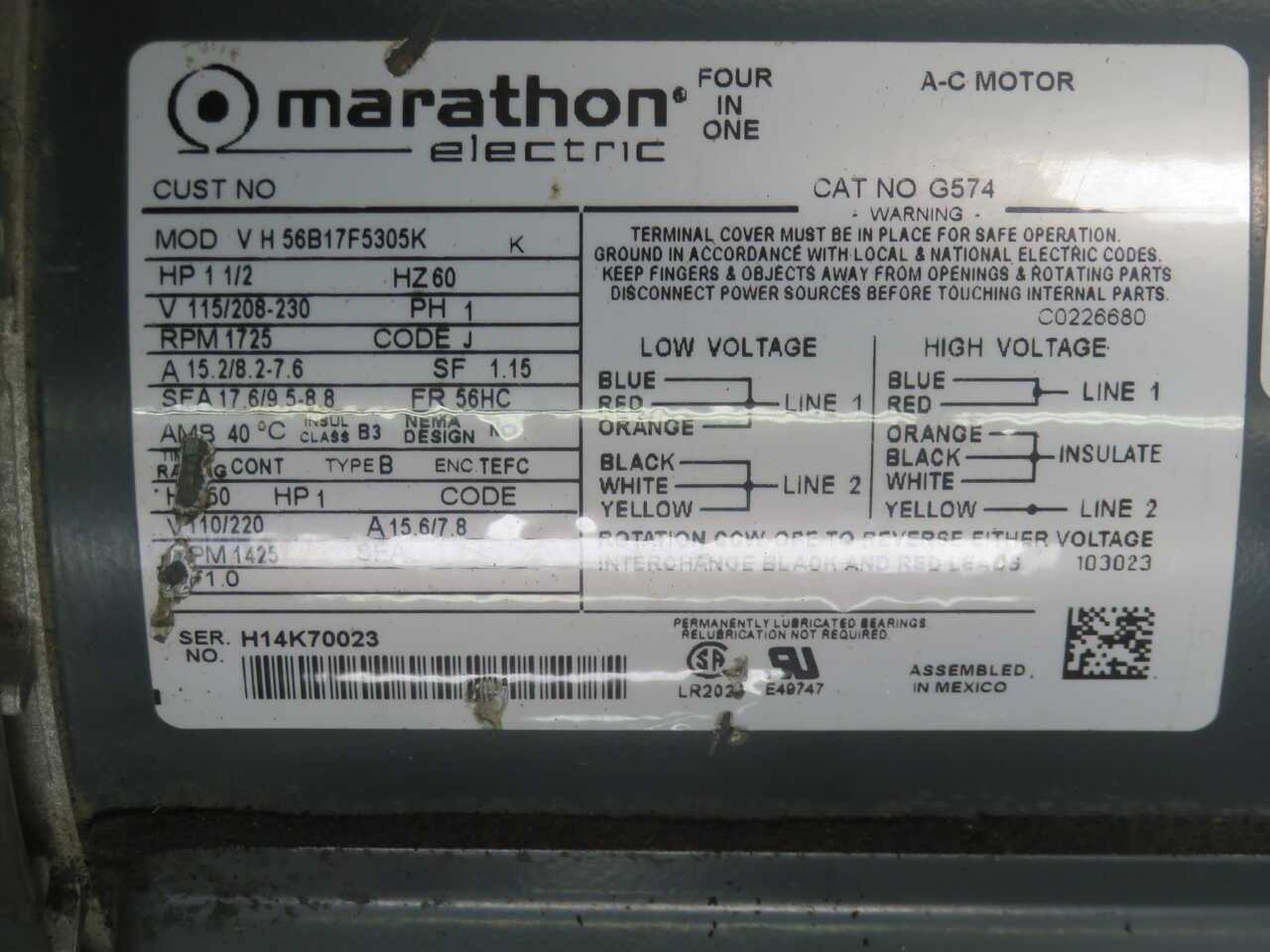 MARATHON 56B17F5305K G574 AC MOTOR W HYDRAULIC POWER UNIT - AC MOTOR