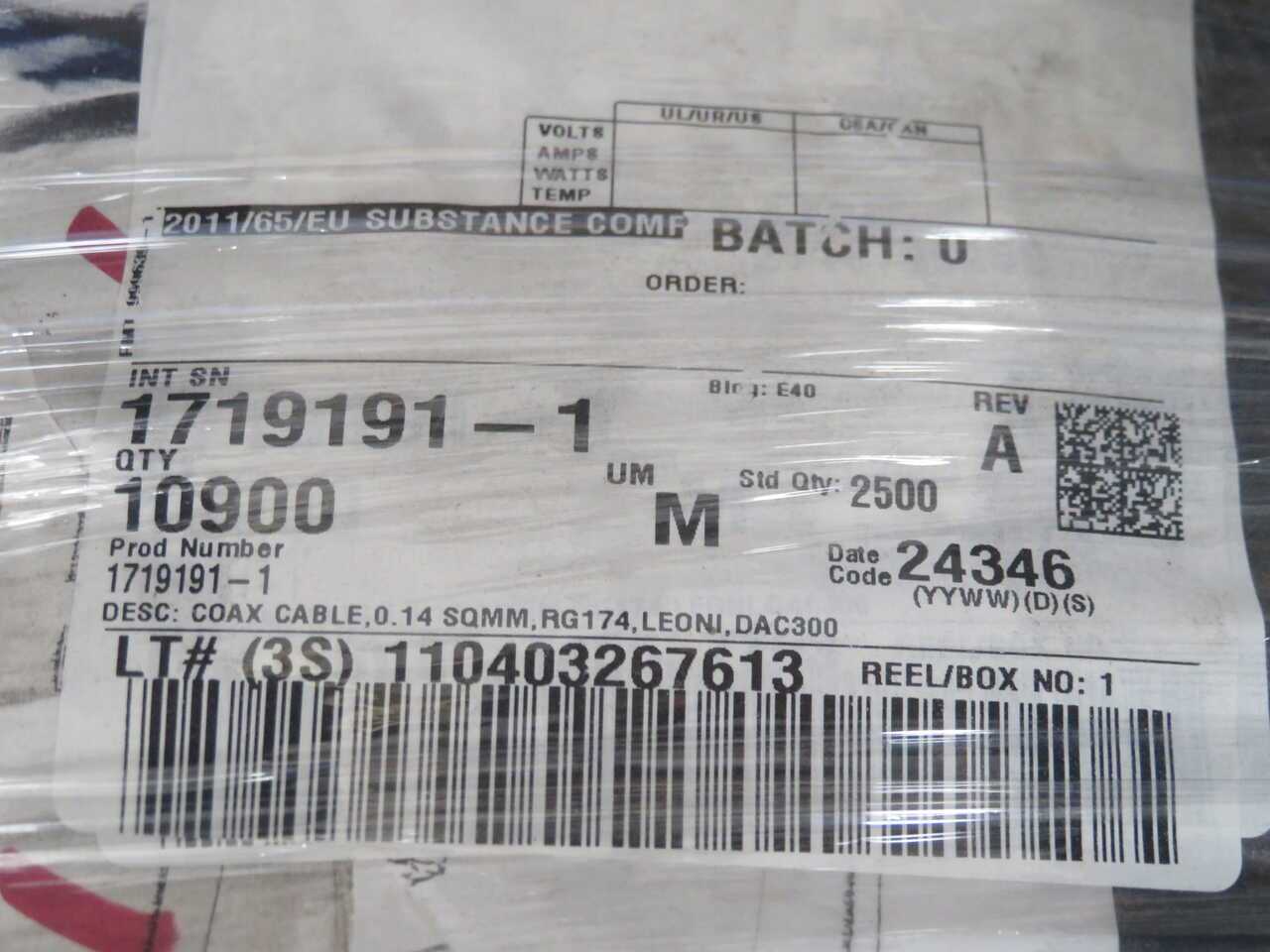 Leoni 1719191-1 Coaxial Cable 0.14 Sqmm RG174 DAC300 50-Ohm - COAXIAL CABLE
