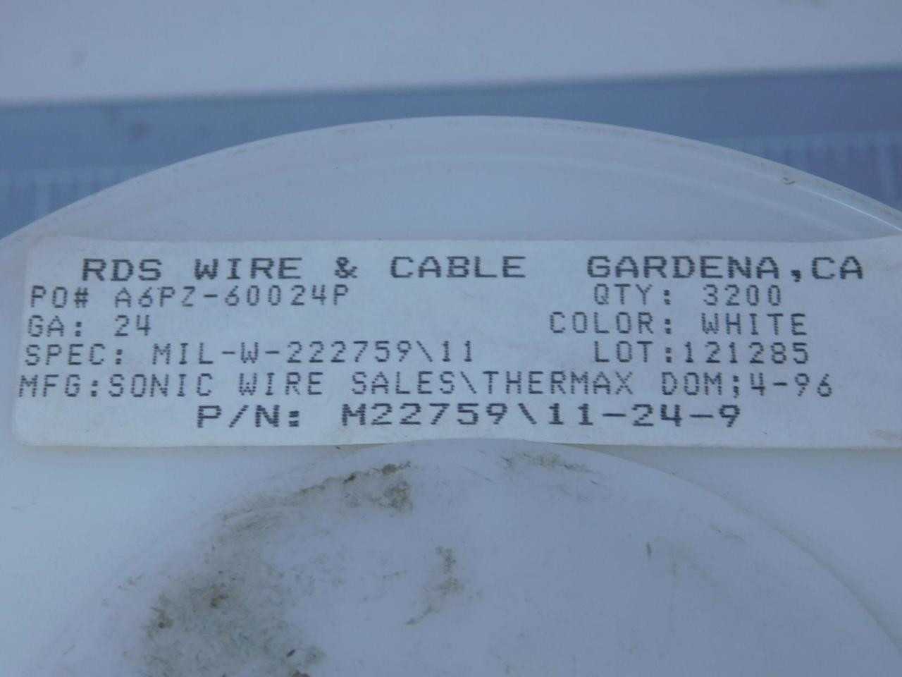 1950 Ft Sonic Wire M22759/11-24-9 White Hook Up Wire 24 AWG 600 V - ELECTRICAL WIRE