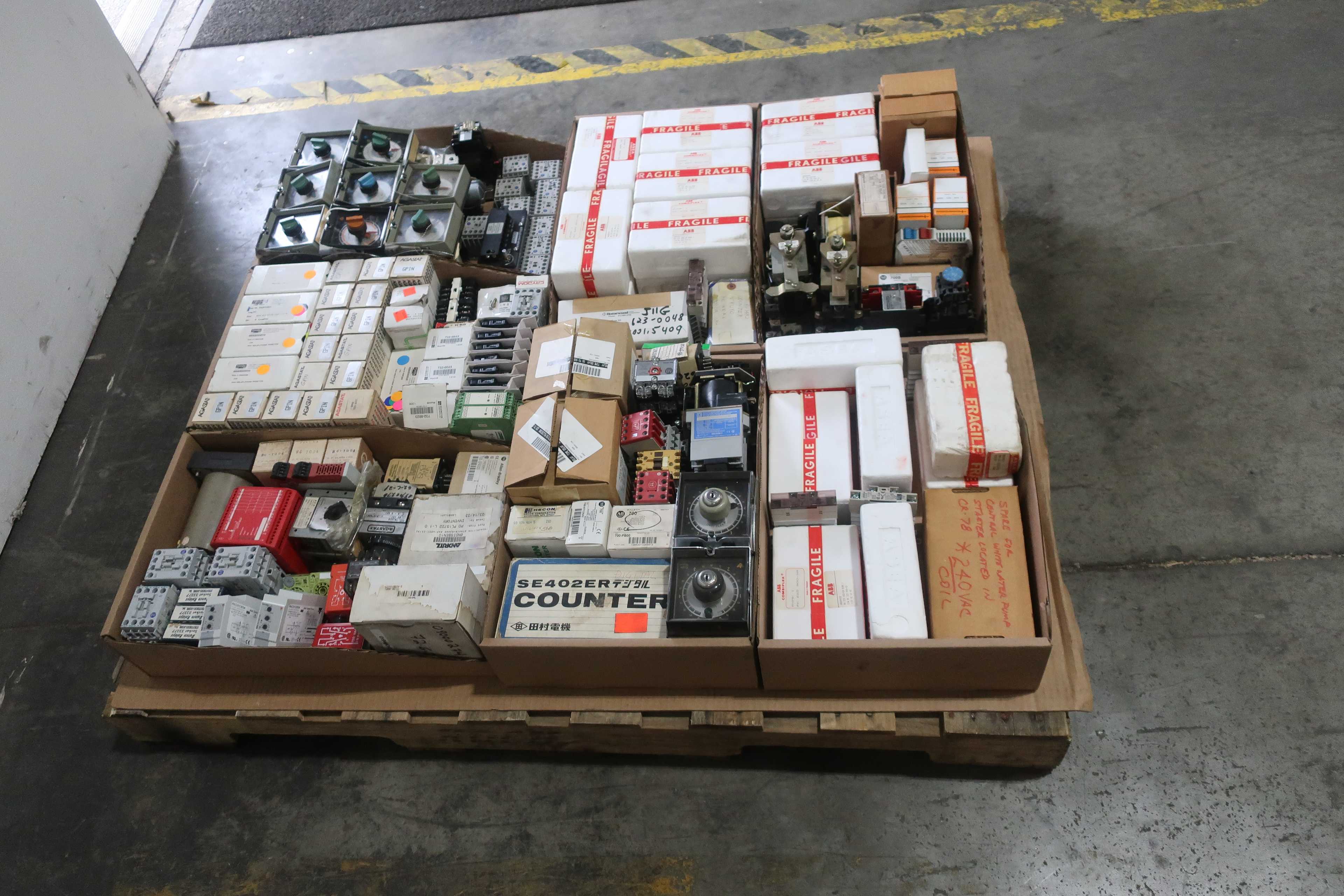 SKU 1763042 - 2 PALLETS OF ASSORTED RELAYS, COUNTERS, AND TIMERS - ELECTRICAL RELAYS