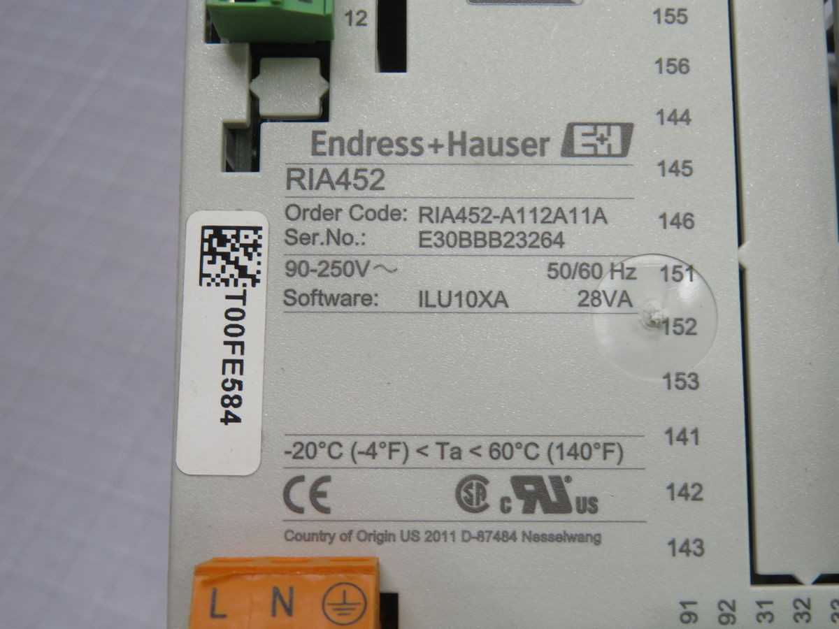 ENDRESS & HAUSER RIA452-A112A11A DIGITAL PROCESS METER LCD MULTICOLOR DISPLAY T243877 - PANEL METERS