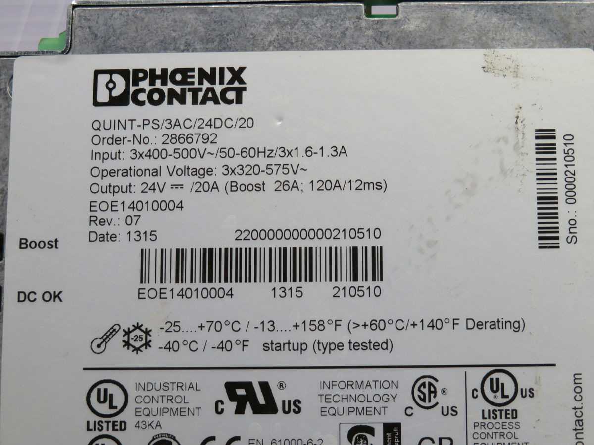 PHOENIX CONTACT QUINT-PS/3AC/24DC/20 POWER SUPPLY T247616 - POWER SUPPLIES