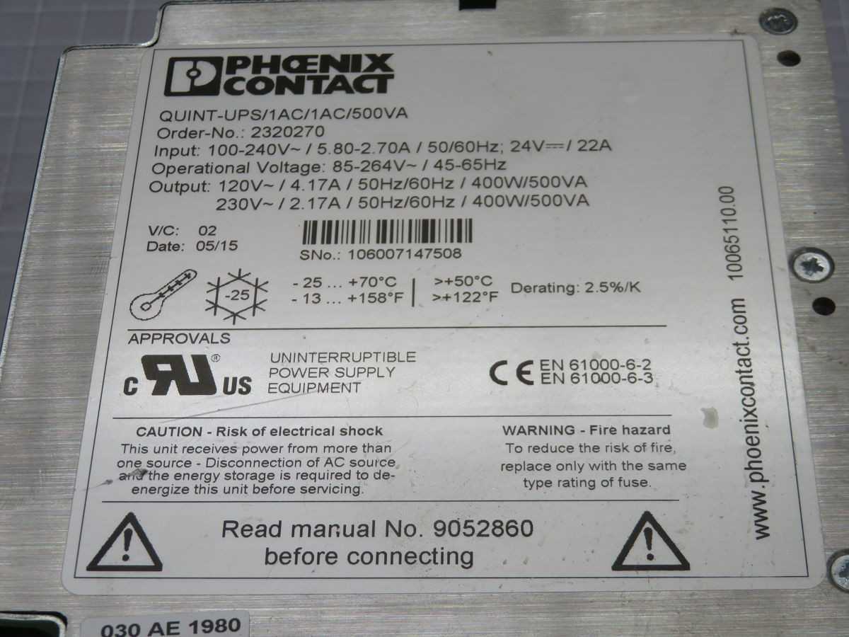 PHOENIX CONTACT QUINT-UPS/1AC/1AC/500VA UNINTERRUPTIBLE POWER SUPPLY T243855 - POWER SUPPLIES