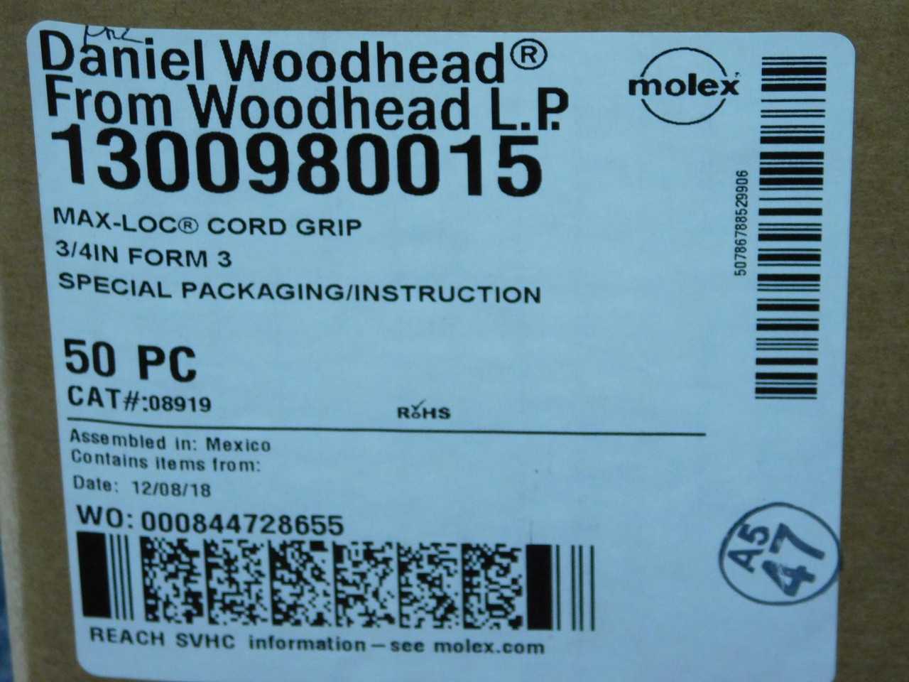 LOT OF 45 WOODHEAD 1300980015 MAX LOC CORD GRIP 3/4IN FORM 3 T153163 - CORDSET CABLES