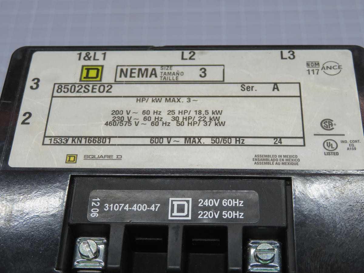 SQUARE D 8502SE02 NEMA SIZE 3 CONTACTOR SER A T219529 - CONTACTORS