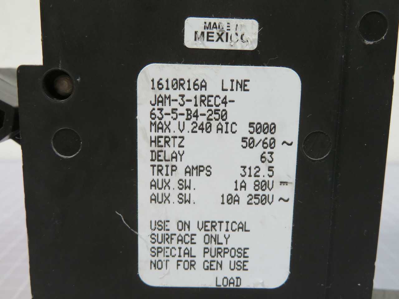 AIRPAX 1610R16A JAM-3-1REC4-63-5-B4-250 CIRCUIT BREAKER T181922 - CIRCUIT BREAKERS