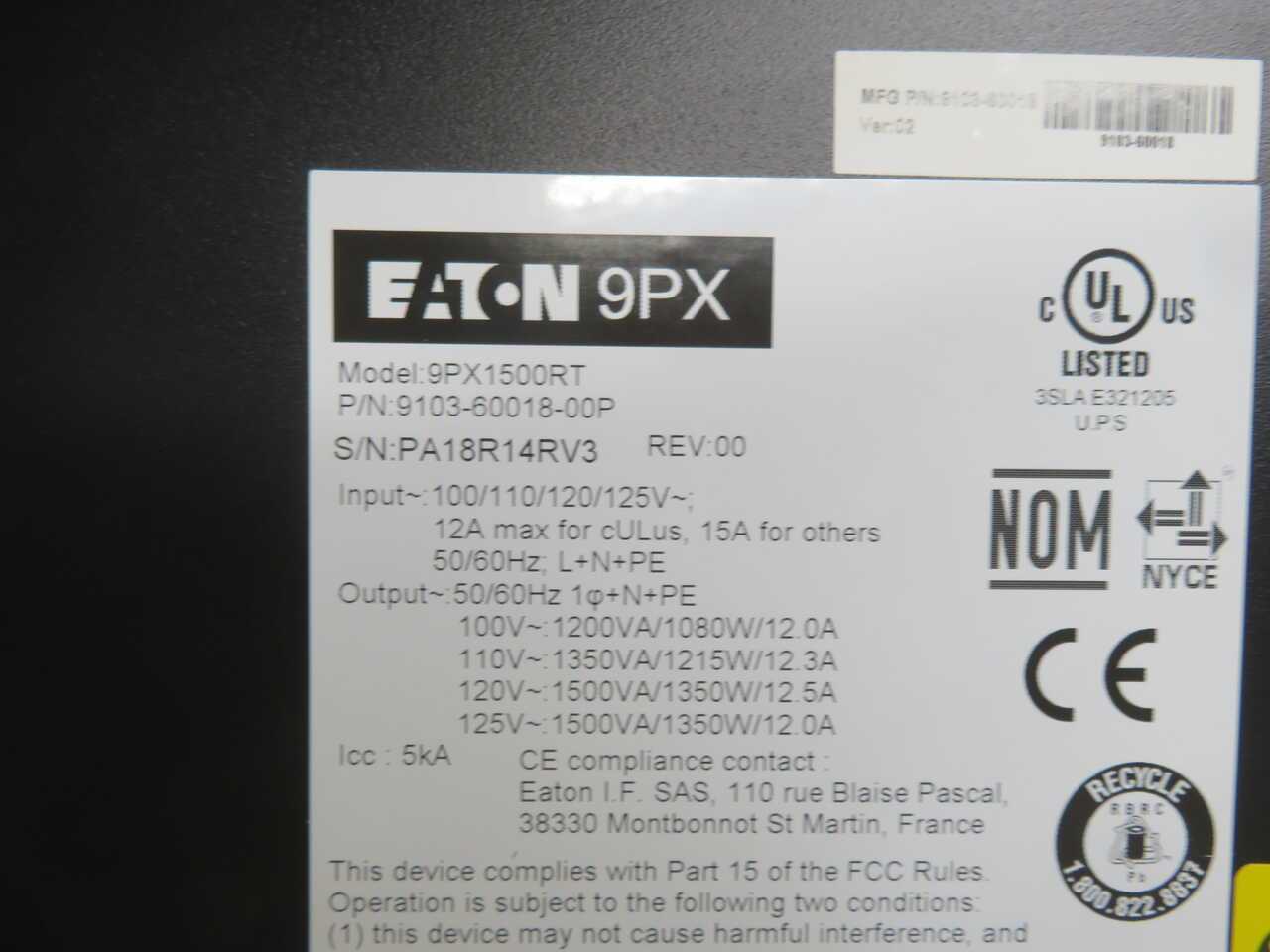 EATON 9PX1500RTN 9PX SERIES ONLINE DOUBLE-CONVERSION UPS, 1500VA/1350W, 120V, 2U RACK/TOWER - UPS