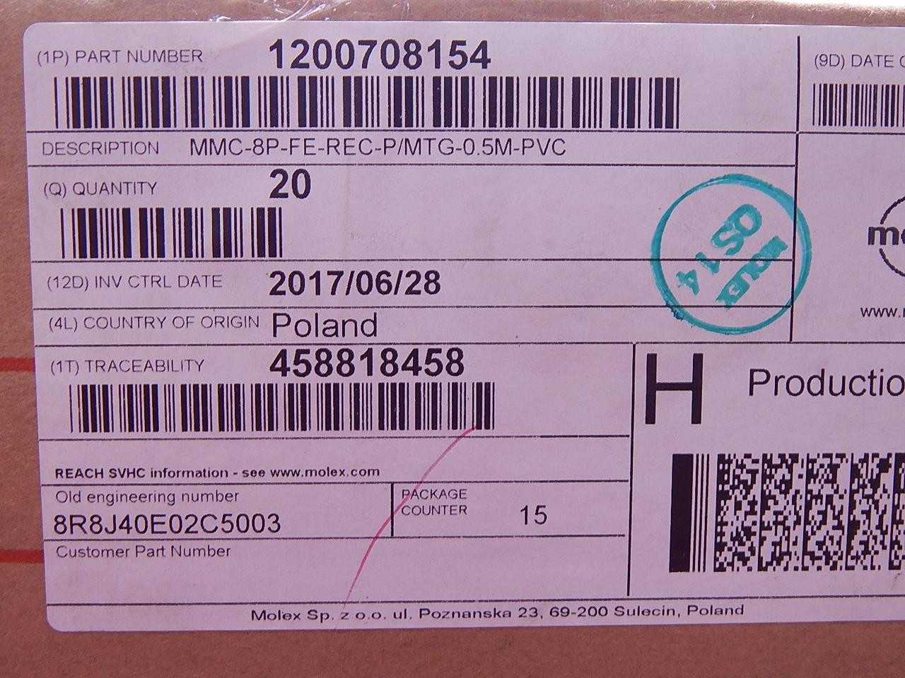 LOT OF 20 BRAD HARRISON 8R8J40E02C5003 MMC 8 P FE REC P/MTG T108480 - ELECTRICAL COMPONENTS