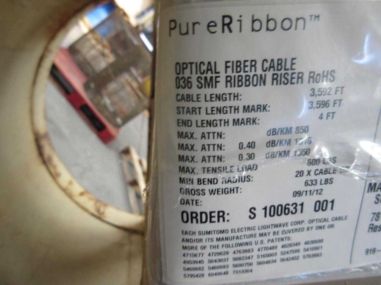 Roll Of Pureband Fiber Optic Cable 36 Fiber Single Mode OFNR 2834 Ft. T91156 - FIBER OPTIC CABLE