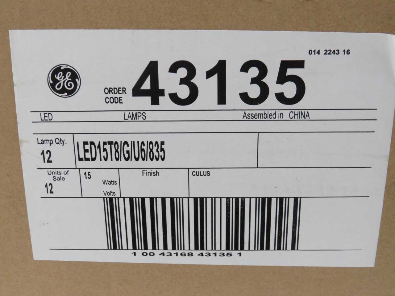 LOT OF 360 GE 43135 LED15T8/G/U6/835 T8 13 WATT 22.5 INCH U SHAPED LED TUBES MEDIUM B-PIN (G13) 3500 - LIGHTING