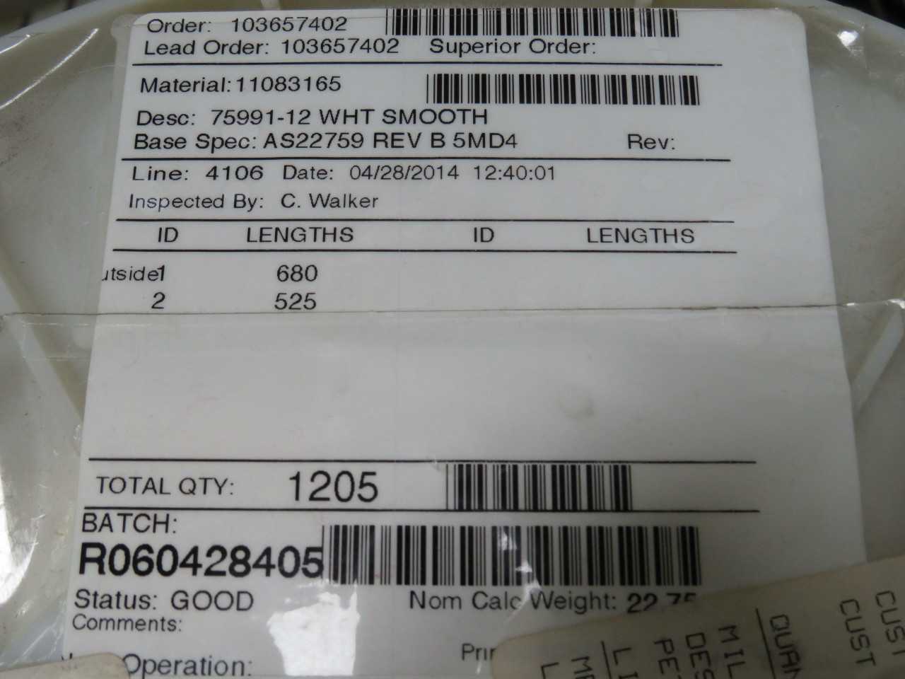 NEXANS M22759/91-12-9 75991-12 WHT SMOOTH MIL SPEC CABLE 1200 FT T190403 - ELECTRICAL WIRE