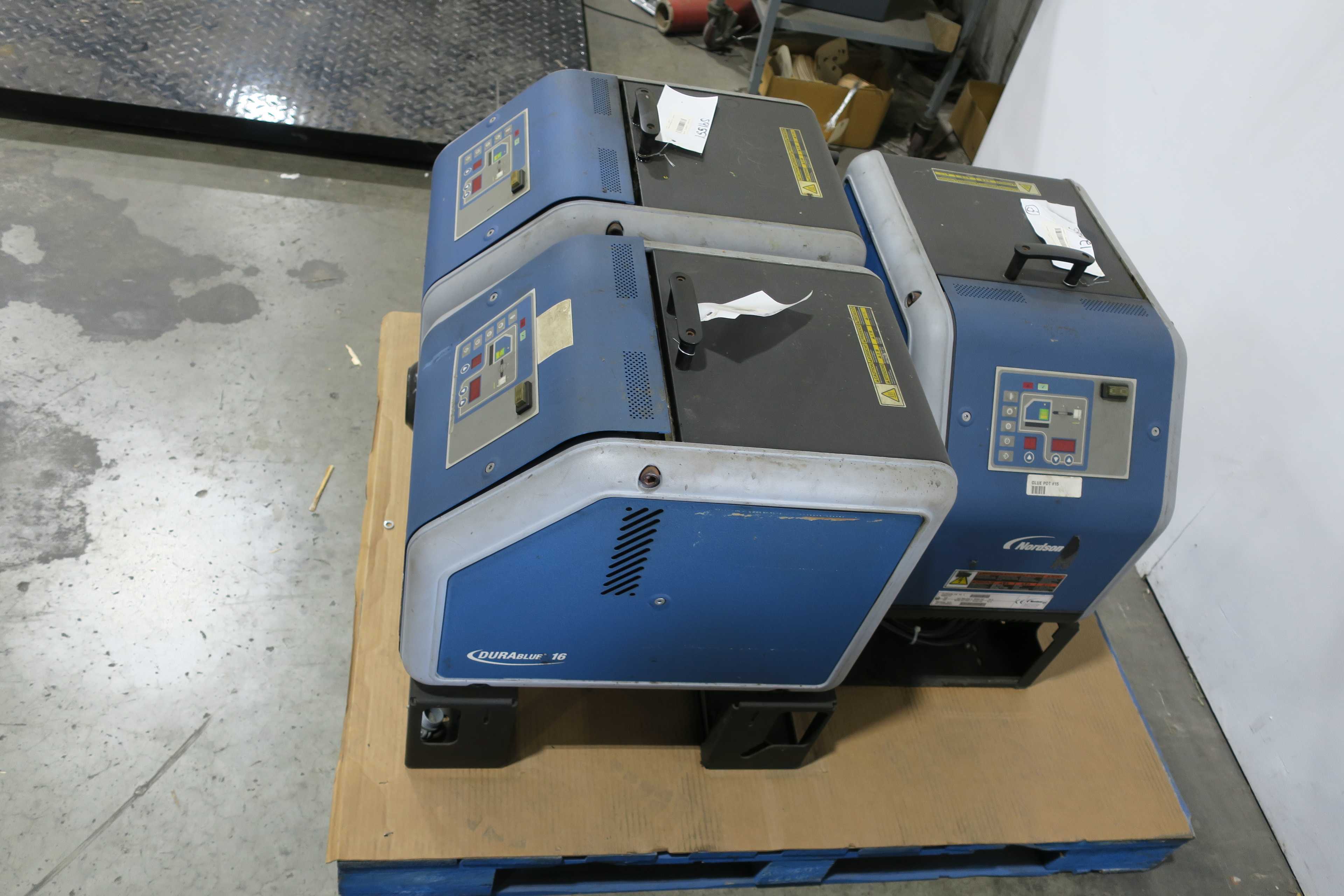 SKU 1777039 - LOT OF 7 ASSORTED NORDSON DURABLUE HOT MELT GLUE MACHINE ASSEMBLIES - PACKAGING