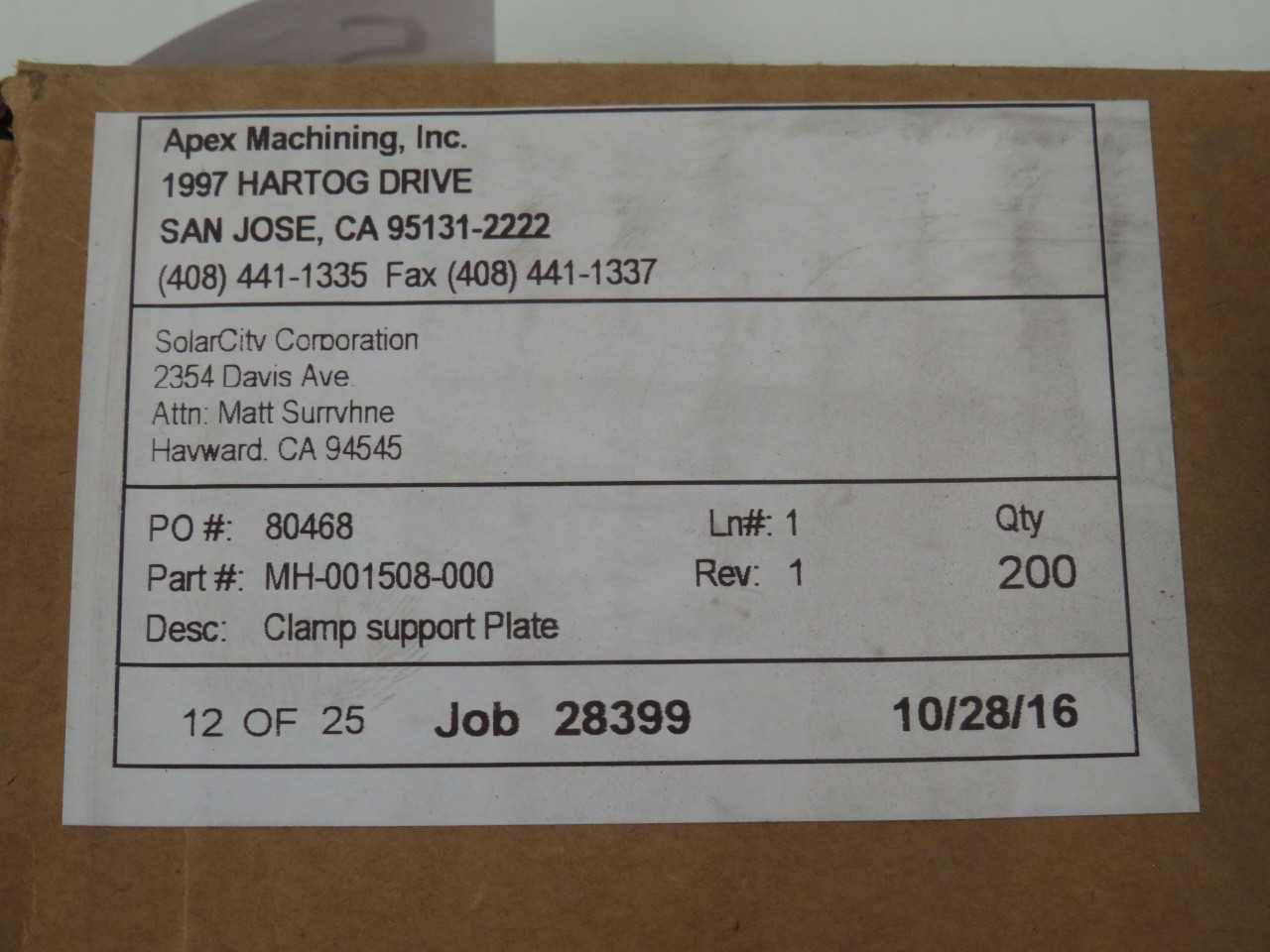 LOT OF 200 HM-001508-000 CLAMP SUPPORT PLATE T192053 - PLATE & STRUCTURAL EQUIPMENT