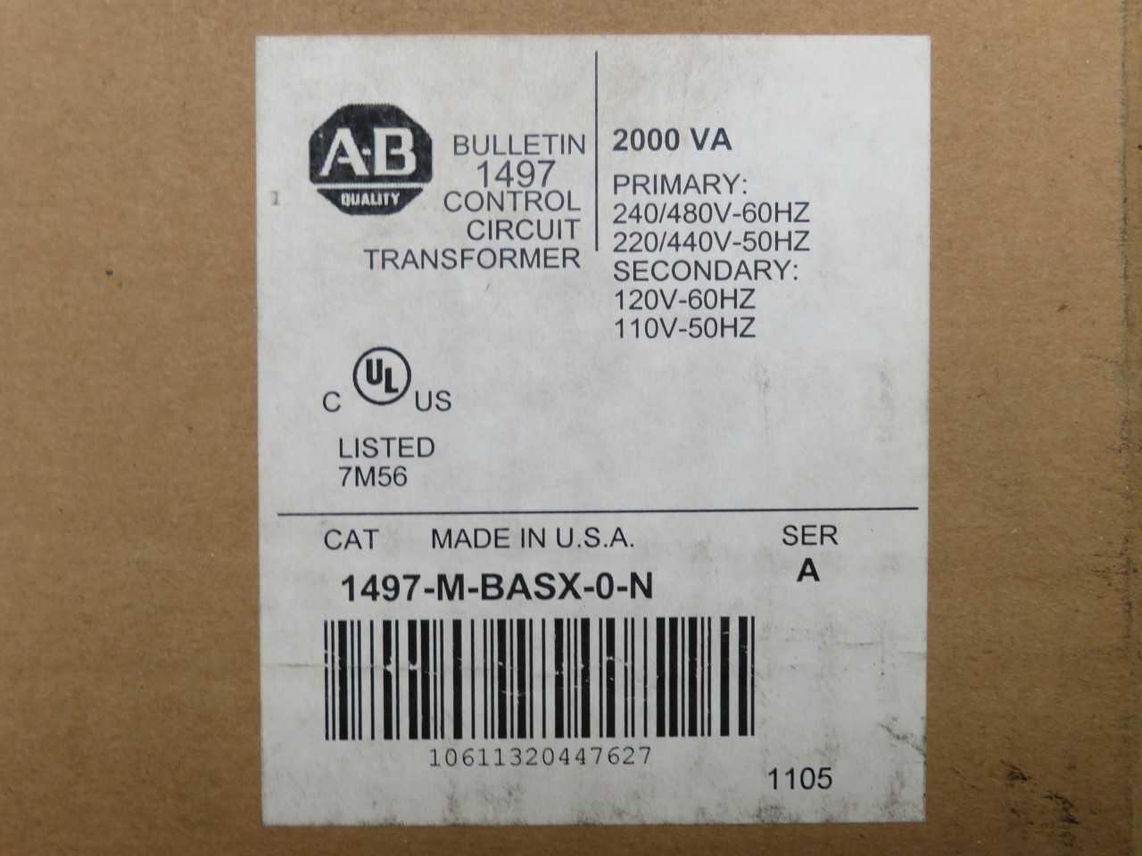 Allen Bradley 1497-M-BASX-0-N Ser A 2 kVA Industrial Control Transformer - CONTROL TRANSFORMERS
