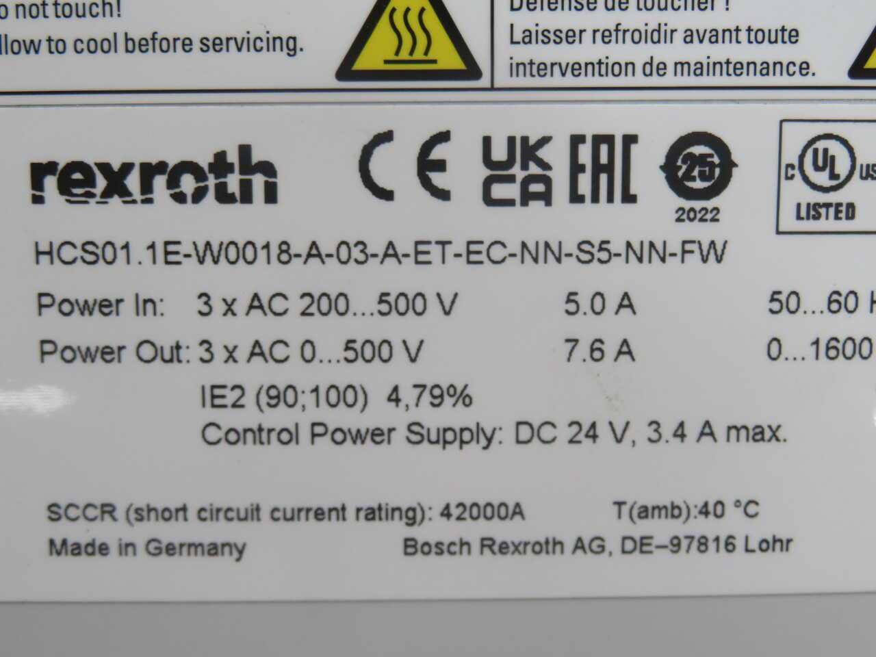REXROTH HCS01.1E-W0018-A-03-A-ET-EC-NN-S5-NN-FW COMPACT SINGLE-AXIS SERVO DRIVE CONTROLLER - SERVO