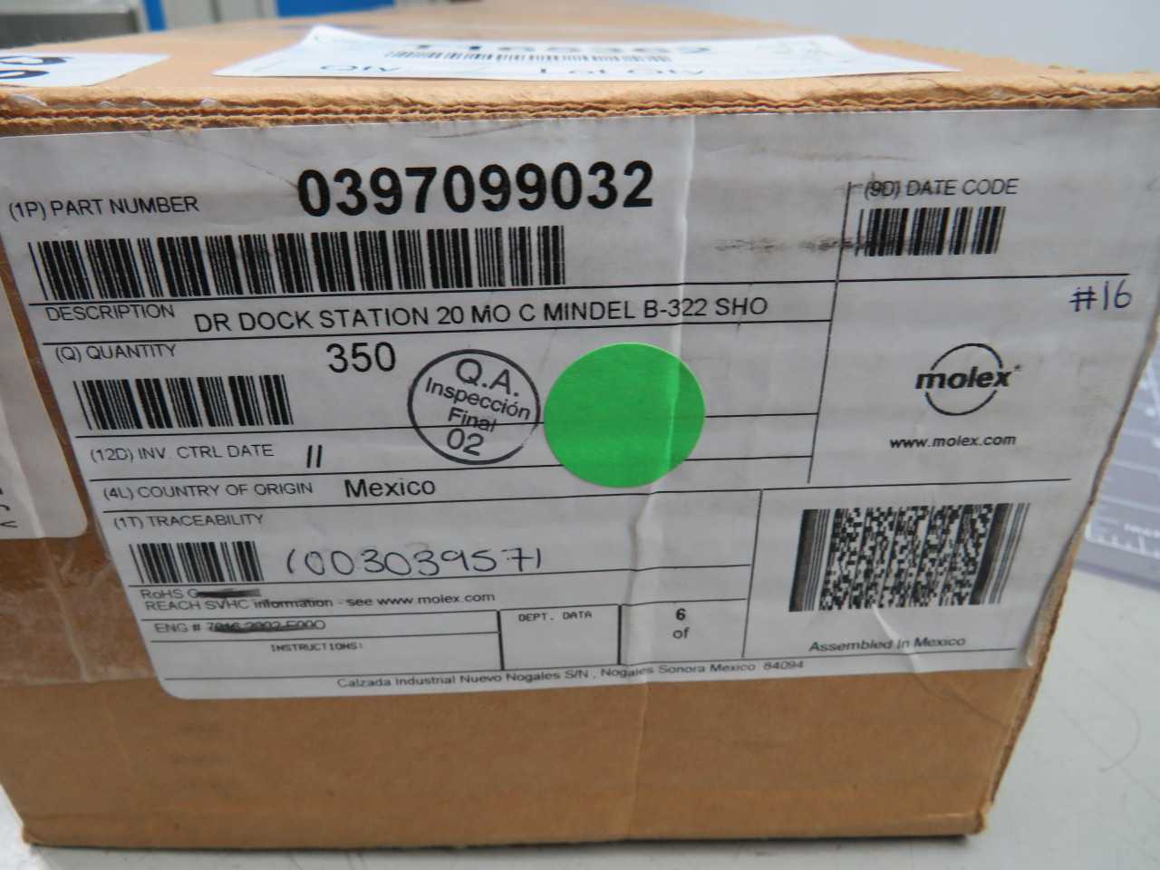 LOT OF 350 MOLEX 0397099032 DR DOCK STATION 20 MO C MINDEL B-322 SHO T165362 - TERMINAL BLOCKS