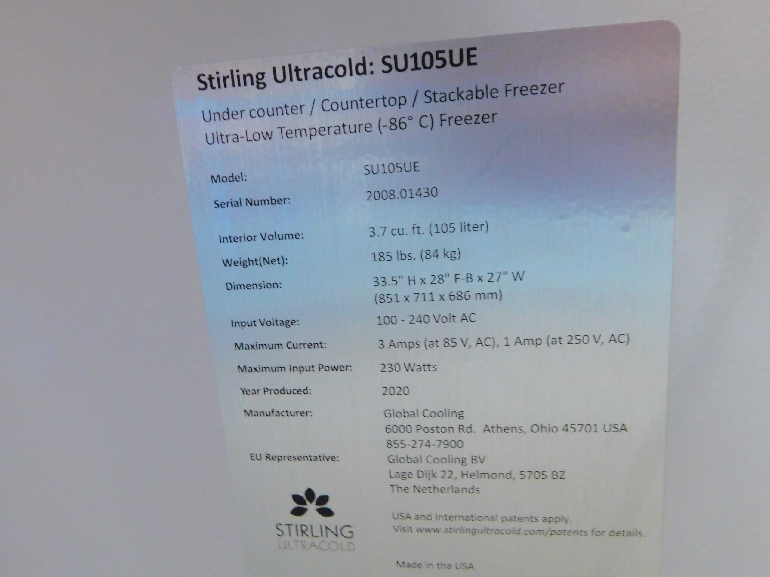 STIRLING ULTRACOLD SU105UE UNDERCOUNTER ULTRA-LOW TEMPERATURE (ULT) FREEZER. -20°C TO -86°C - LAB & SCIENTIFIC