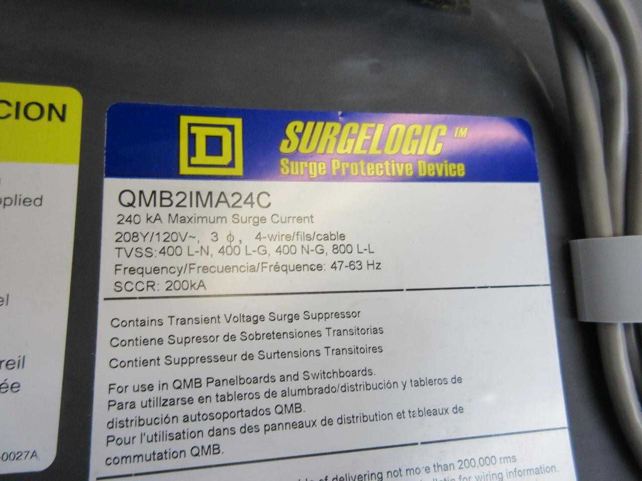 SQUARE D QMB2IMA24C SURGELOGIC QMB TRANSIENT VOLTAGE SURGE SUPPRESSOR 240KA MAX - PANELBOARDS