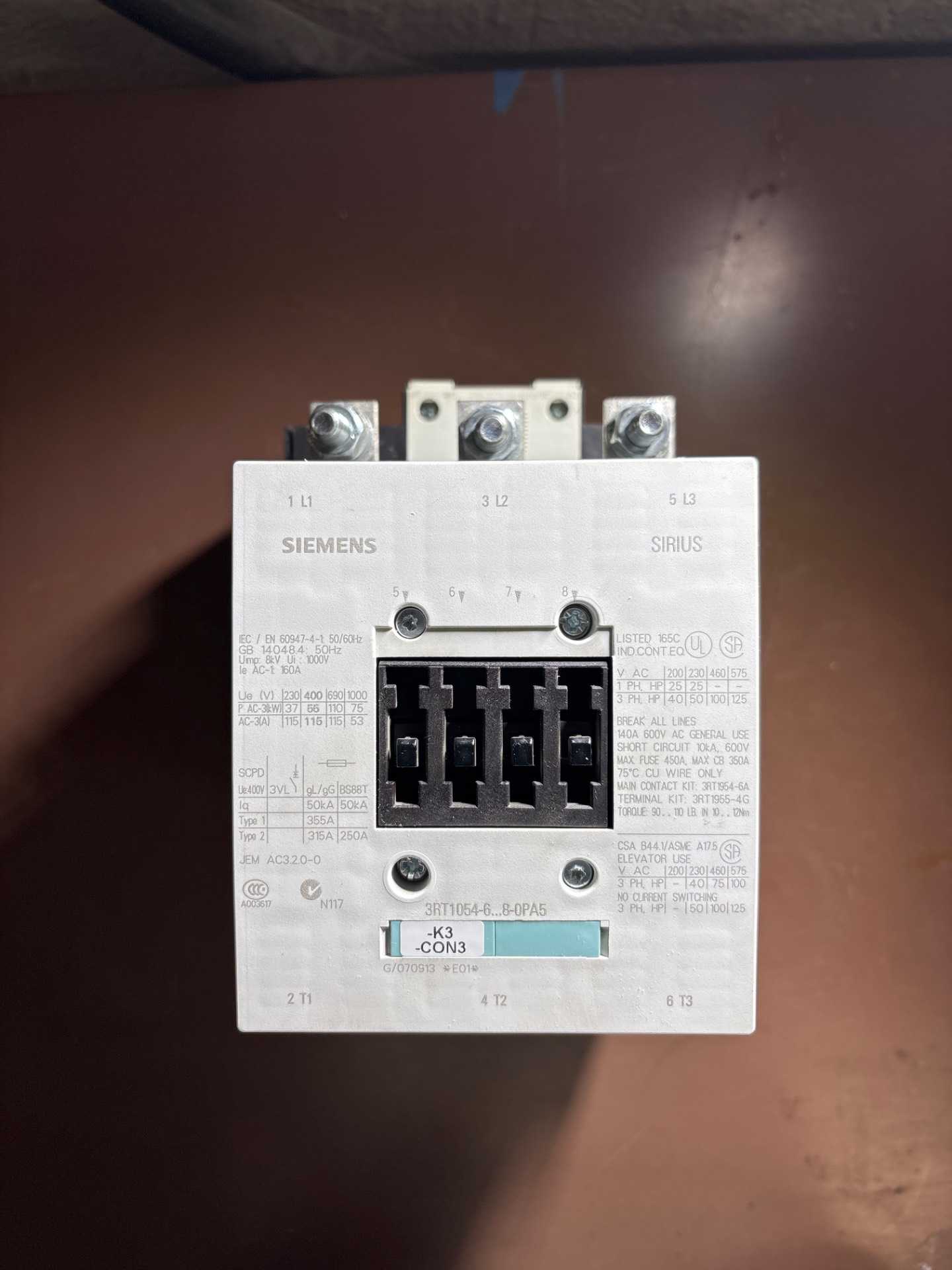 SIEMENS 3RT1054-6NP38-0PA5 MAGNETIC CONTACTOR - AC CONTACTOR