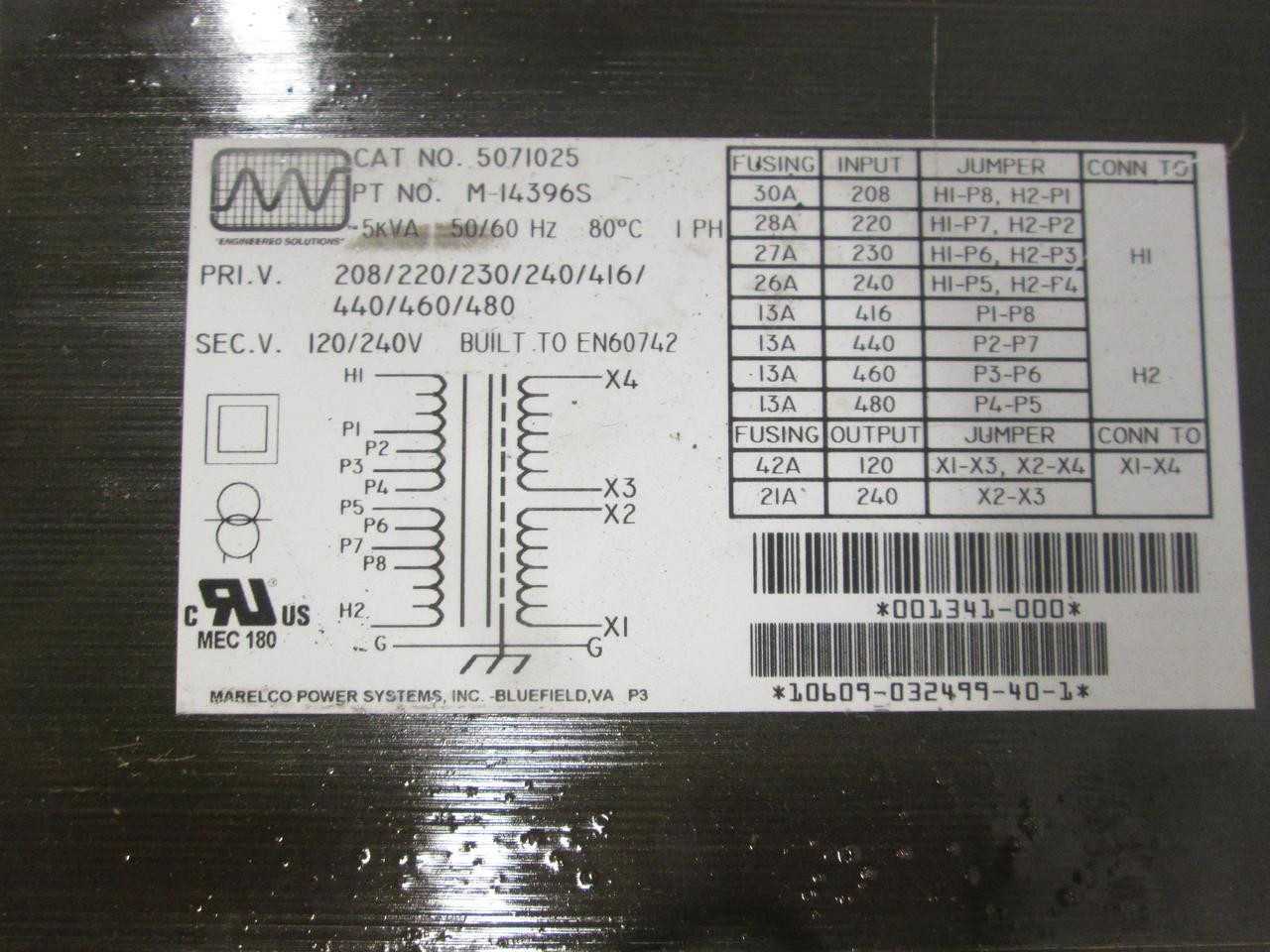 Marelco 5071025 M-14396S 5 kVA Transformer T66885 - POWER TRANSFORMERS