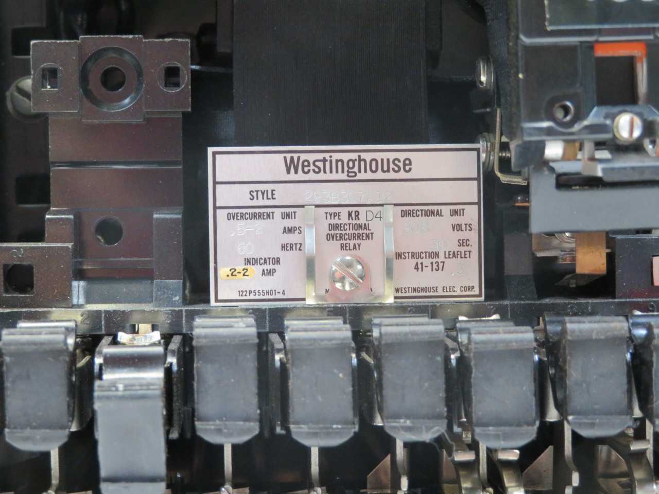 WESTINGHOUSE 293B307A12 TYPE KRD4 DIRECTIONAL OVERCURRENT RELAY .5-2A 60 HZ 208 V T186537 - PROTECTION RELAY