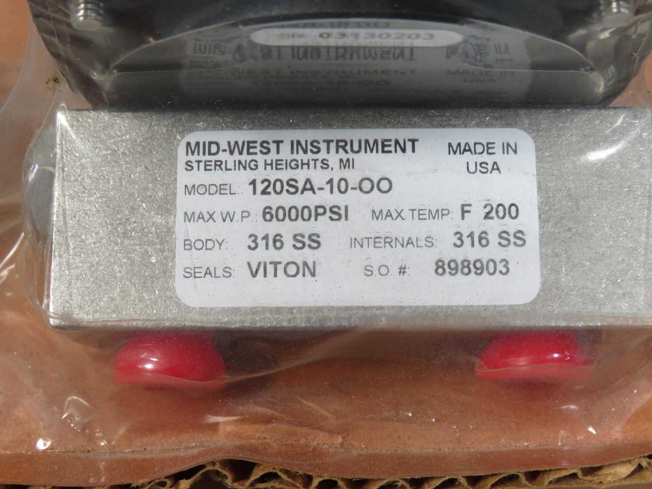 Lot Of 6 Mid-West Instrument 120SA-10-OO 316 SS Pressure Switches T162365 - SWITCHES