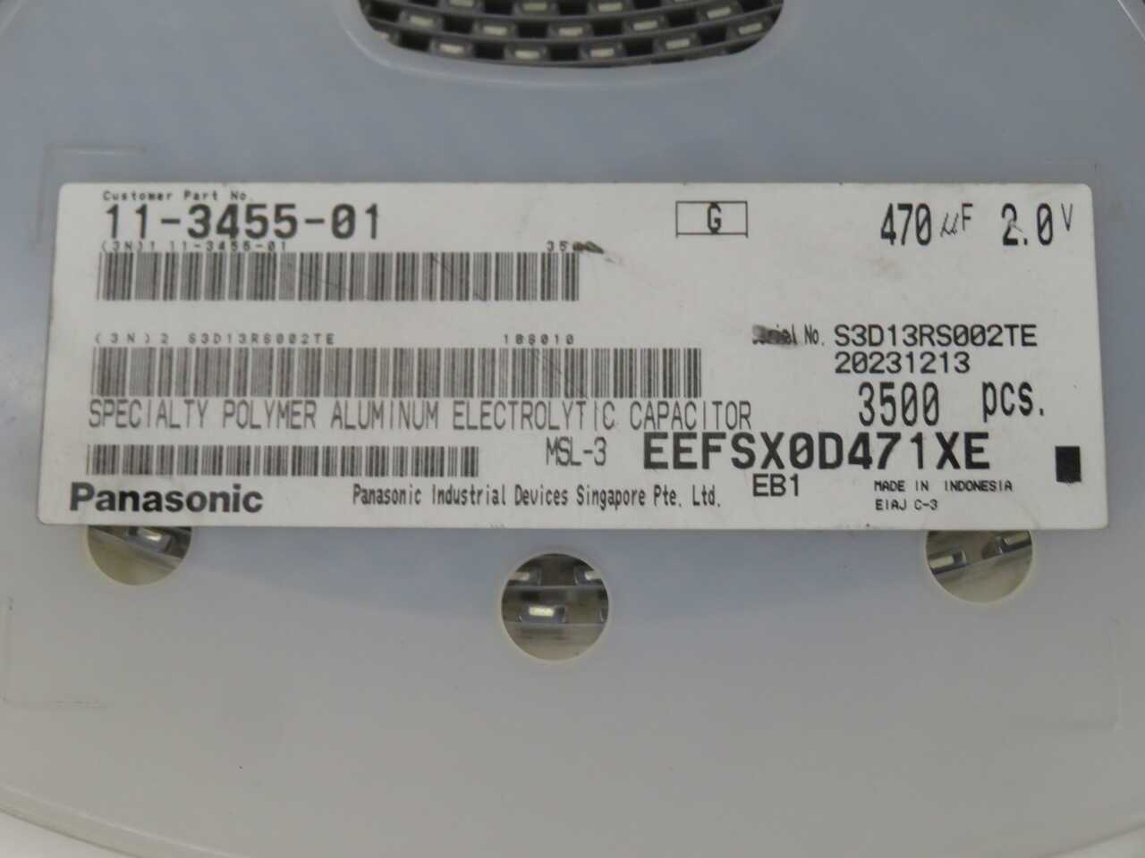 LOT OF 2500 PANASONIC EEF-SX0D471XE 470 ΜF 2 V ALUMINUM - POLYMER CAPACITORS 2917 - ELECTRICAL COMPONENTS