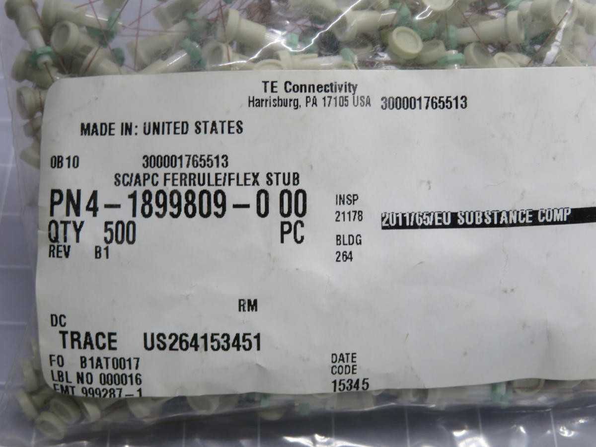 LOT OF 3500 TE CONNECTIVITY PN4-1899809-000 SC/APC FERRULE/FLEX STUB T217562 - TELECOMMUNICATION