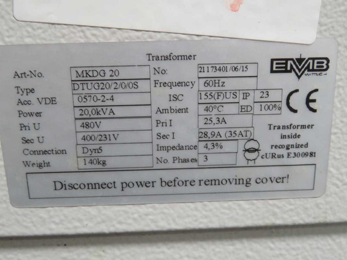 EMB MKDG 20 DTUG20/2/0/0S TRANSFORMER 20 KVA T201351 - DRY TRANSFORMERS